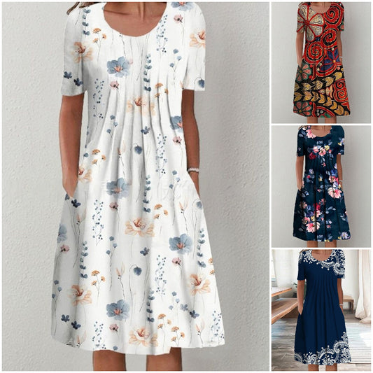 👗【S-5XL】Vestido estampado de cuello redondo de moda 2025