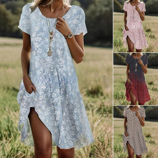 🛒【Ostatni dzień promocji】💖【S-3XL】👗2026 nowa sukienka na co dzień z okrągłym dekoltem i nadrukiem na wiosnę i lato