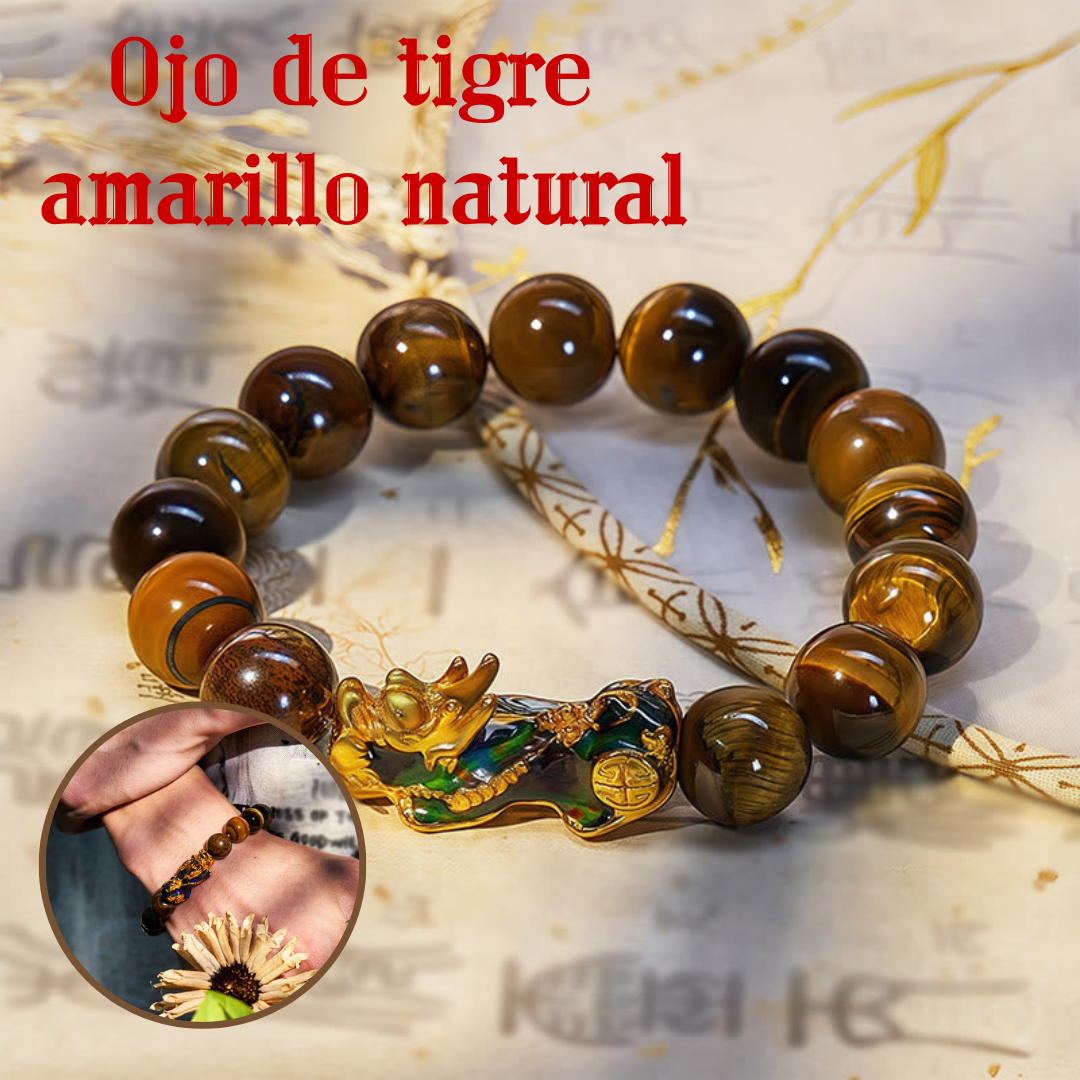 🐅Pulsera de ojo de tigre amarillo natural💰el rey de los animales auspiciosos que te trae riqueza y buena fortuna.