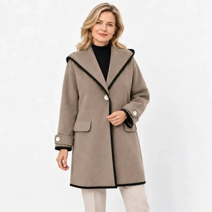 ❄️🥰【S-5XL】Nowość na jesień/zimę 2026: Luźny wełniany płaszcz w stylu color-block, z kapturem i okrągłym dekoltem