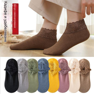 🥰🧦【8 чифта】🧦Ежедневни дамски спортни чорапи с дезодорант и абсорбиращи потта дантелени чорапи⚡Плътни и топли, могат да се носят и през зимата