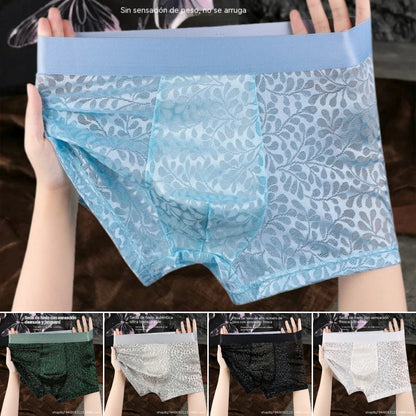 【L-4XL】Męska bielizna z siateczki z jedwabiu lodowego, duży rozmiar, oddychająca. 【Piątka w ręku!】