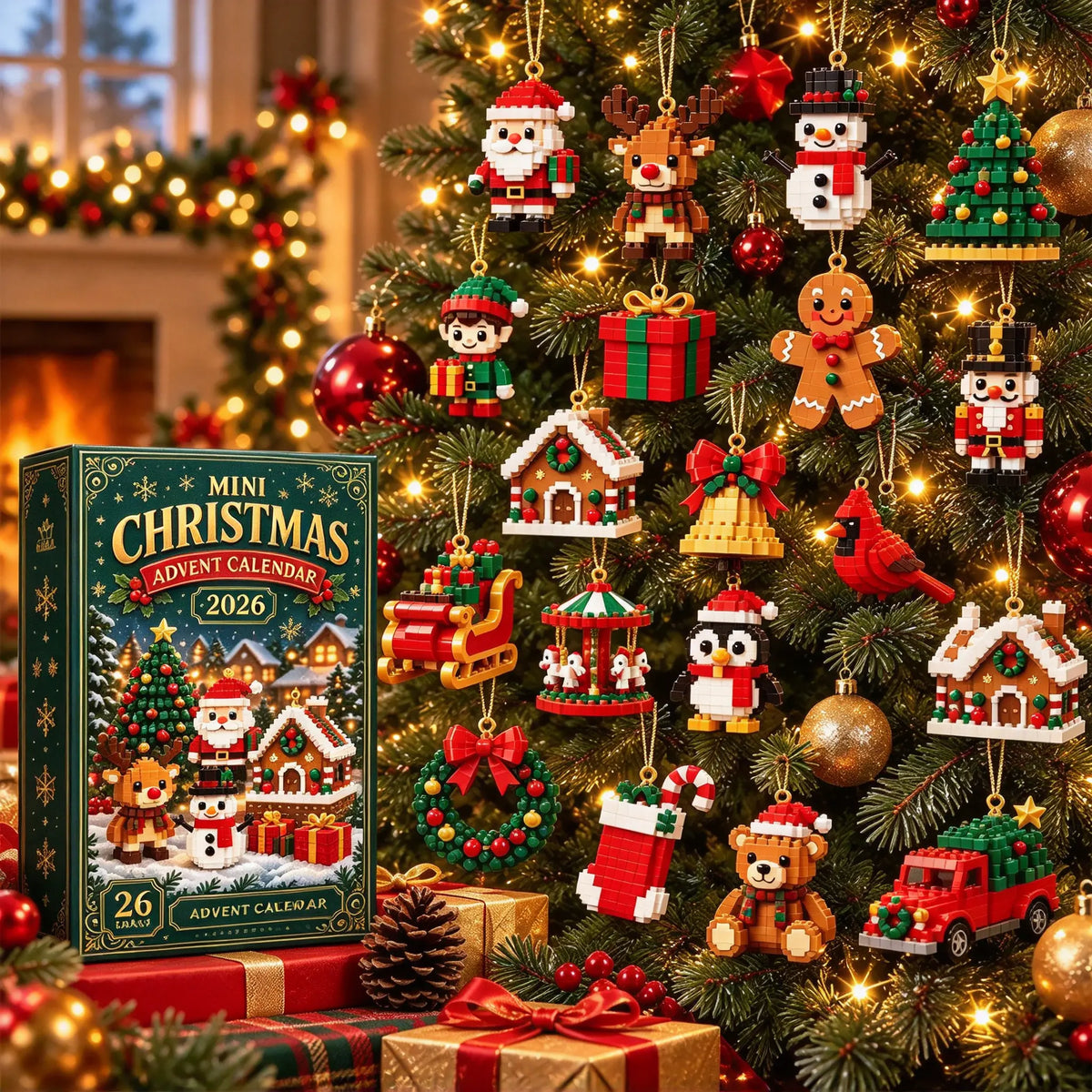 🎄🧱 Calendario de Adviento de Bloques de Construcción | 24 Días de Cuenta Atrás con Mini Adornos Navideños | Incluye Anillas para Colgar en Árbol y Guirnaldas 🌟