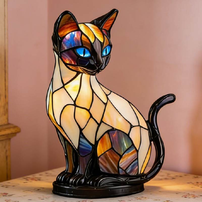 🐱Настолна лампа във формата на котка, ретро нощна лампа, изработена от цветна смола, с котешка тема.