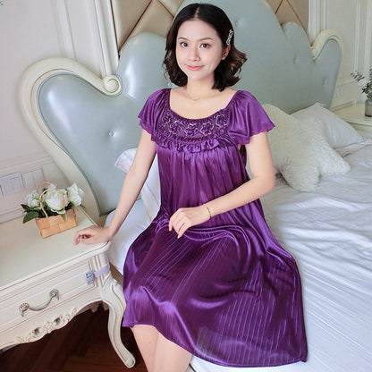 【M-2XL】Лятна нощница за дома, дълга пижама, изработена от фина, нежна за кожата ледена коприна