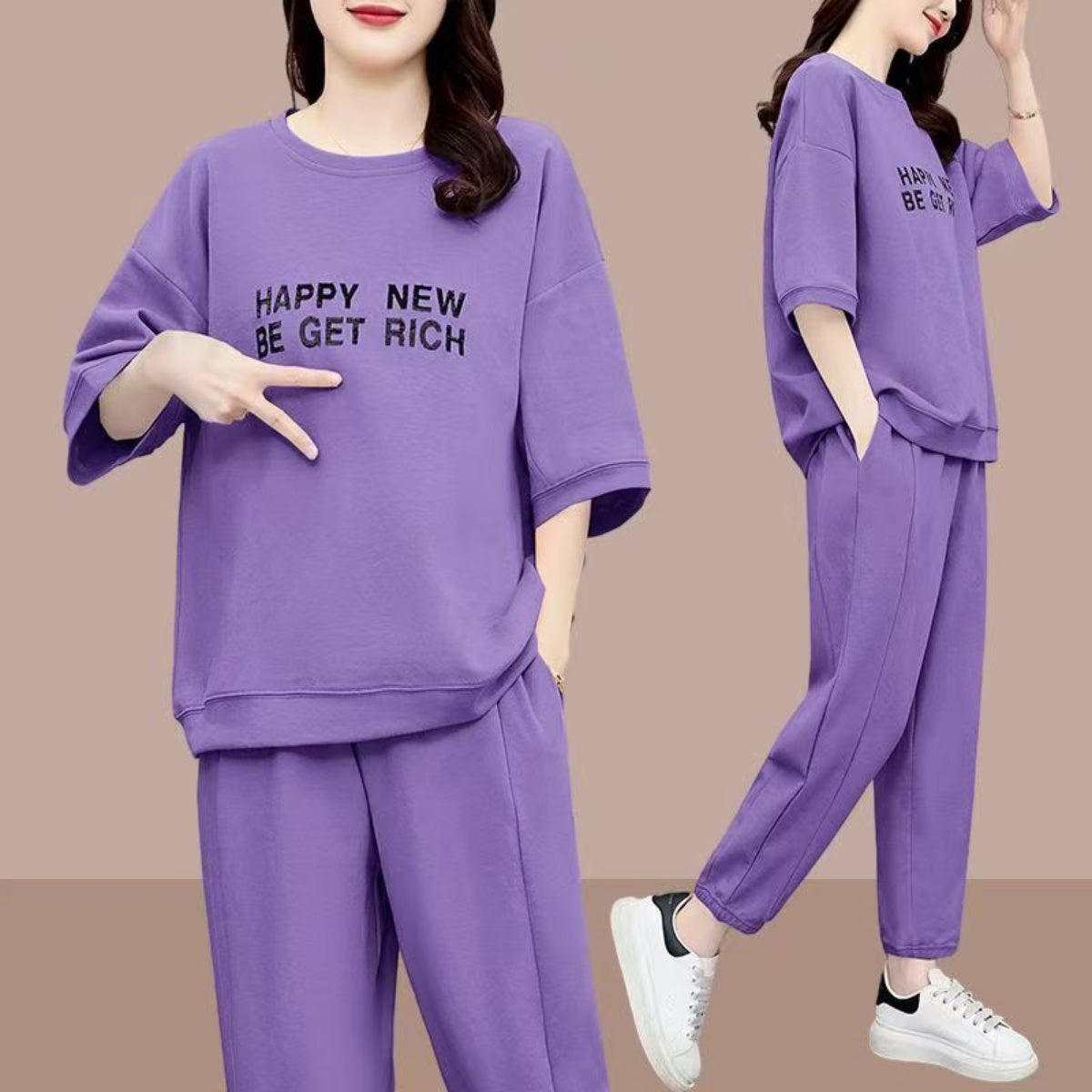 🌹【M-4XL】【Tops + Pantalones】Traje deportivo casual de manga corta para mujer