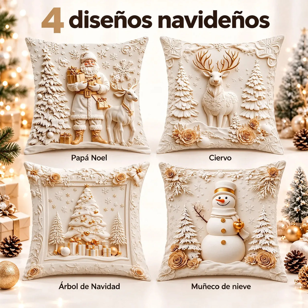 Oferta de temporada: 49 % de descuento 🎄 Fundas de cojín con temática navideña 【Set de 4】