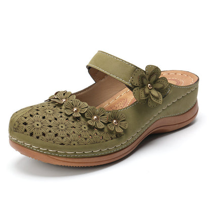👡【35-43】🙎 Nowe kwiatowe buty jaskiniowe damskie retro płaskie okrągłe palce swobodne kapcie
