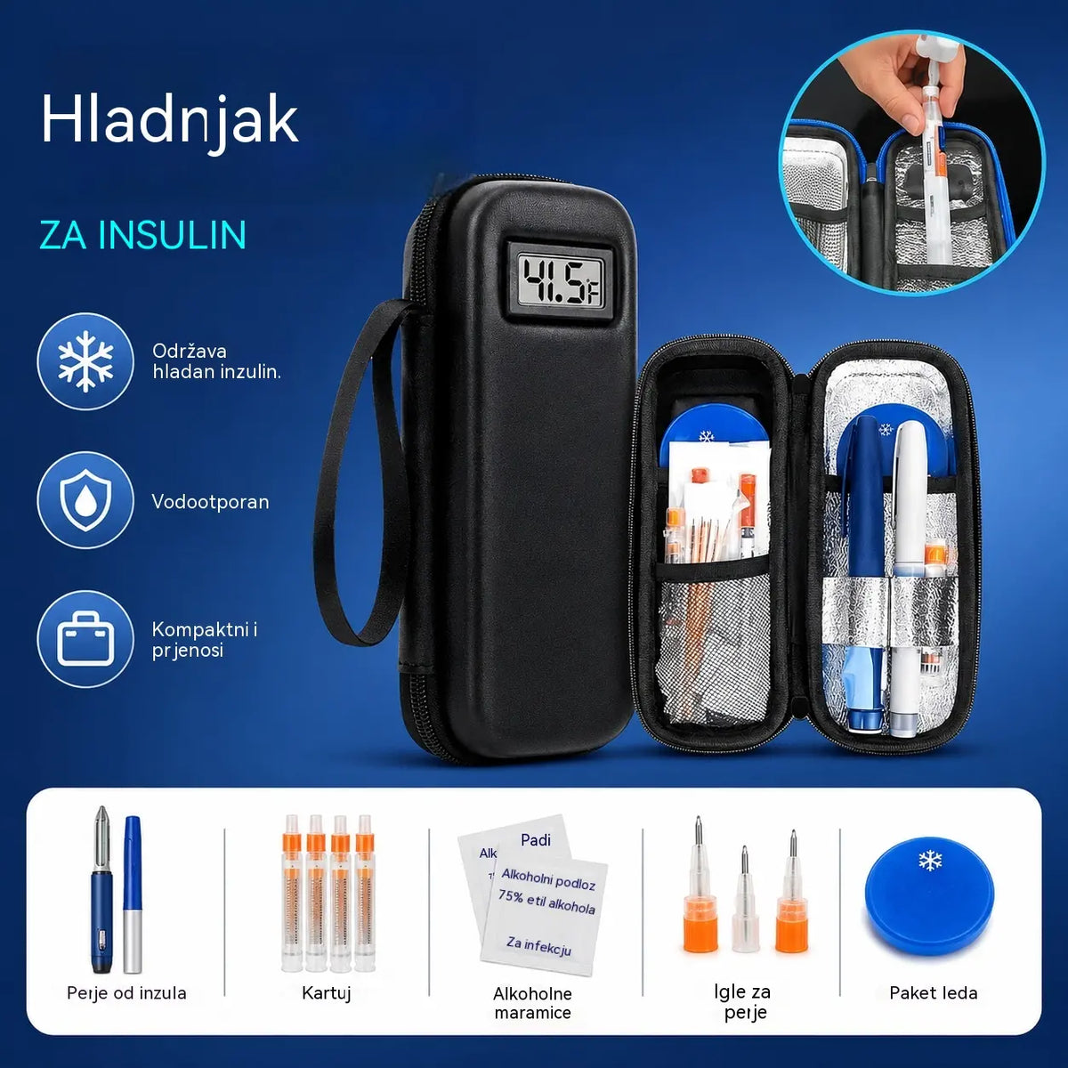 Putni hladnjak za inzulin s prikazom temperature