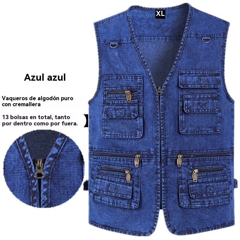 🔥El más vendido en España🔥【XL-7XL】2025 Chaleco vaquero multibolsillos para hombr💥Elegante, 💥Duradero, 💥Alta calidad, 💥Perfecto para pesca, actividades al aire libre y fotografía