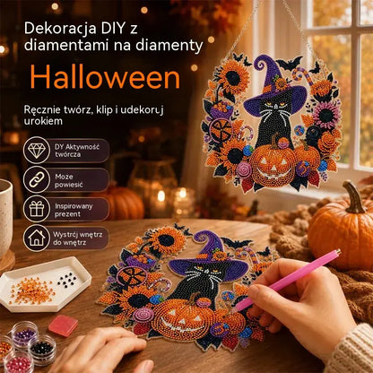 Dekoracja okienna na Halloween DIY, malowanie diamentowe, 4 radosne wzory, rozmiar 25×25 cm