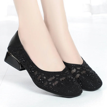 Eleganckie, letnie buty z siateczki z kryształkami: miękka podeszwa, oddychający design z wycięciami dla mam, rozmiary 35-40