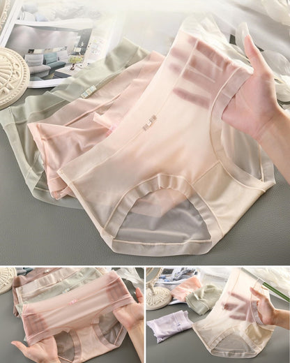 🔥【Paquete de 6】Ropa interior de seda helada de cintura alta y fina para mujer, 🎀seda helada acuosa, 🎀grosor tan fino como una mascarilla facial