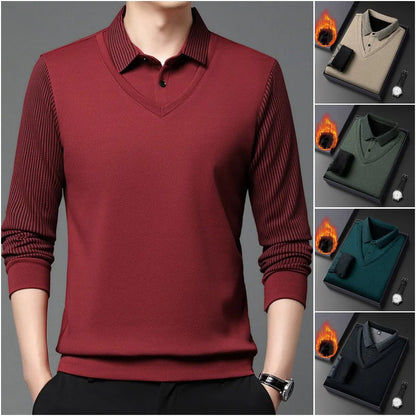 【M-4XL】 Polo majica dvodijelnog izgleda s prugama u stilu imitacije patchworka