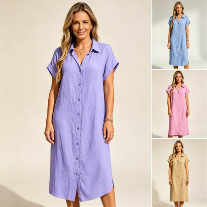 👗【S-3XL】Letnia nowość: Luźna i stylowa sukienka koszulowa z krótkim rękawem, wykonana z bawełny i lnu. Możliwość płatności przy odbiorze.