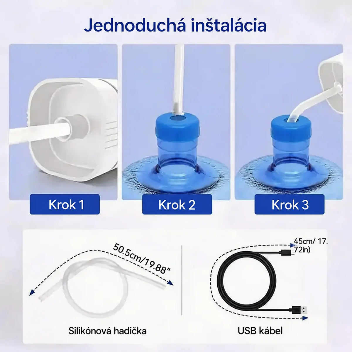 🚰【1 kus】Skladací elektrický dávkovač vody – prenosné USB čerpadlo na prečerpávanie vody, univerzálne pre 2-5-galónové džbány, dávkovanie vody na kempovanie a do domácnosti.