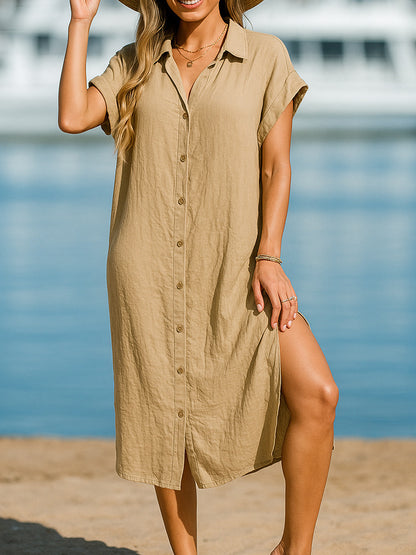 👗【S-3XL】Letnia nowość: Luźna i stylowa sukienka koszulowa z krótkim rękawem, wykonana z bawełny i lnu. Możliwość płatności przy odbiorze.