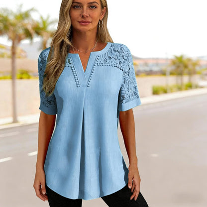 ⏰【Промоция с ограничено време】✨ Нова тениска с къс ръкав с дантела за 2026 г.👘