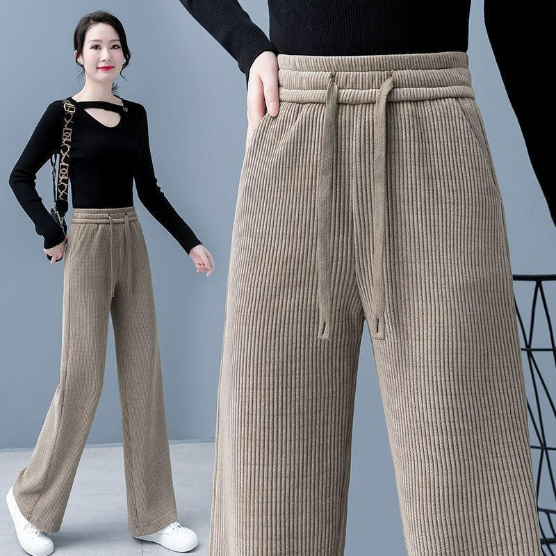 🔥 👖👖Nuevos pantalones casuales de terciopelo de pierna ancha para mujer, muy cómodos de llevar, de cintura alta con cordón y corte holgado.