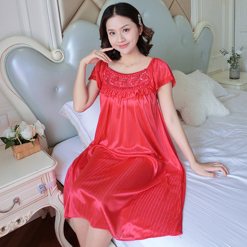 【M-2XL】Лятна нощница за дома, дълга пижама, изработена от фина, нежна за кожата ледена коприна