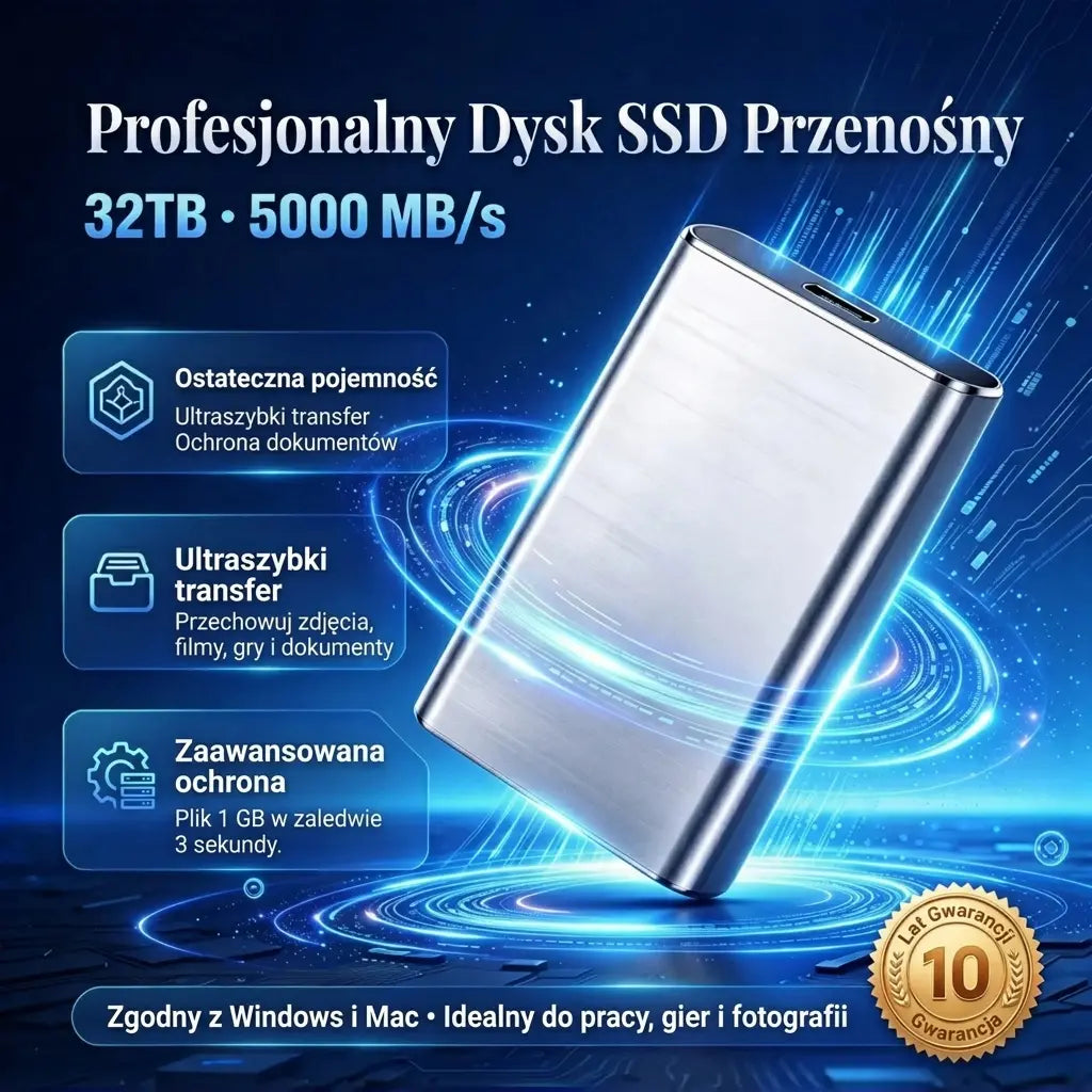 ⚡【32 TB】💾 Ultracienki dysk SSD nowej generacji | Duża pojemność i wysoka prędkość | Przenośna pamięć masowa 🚀