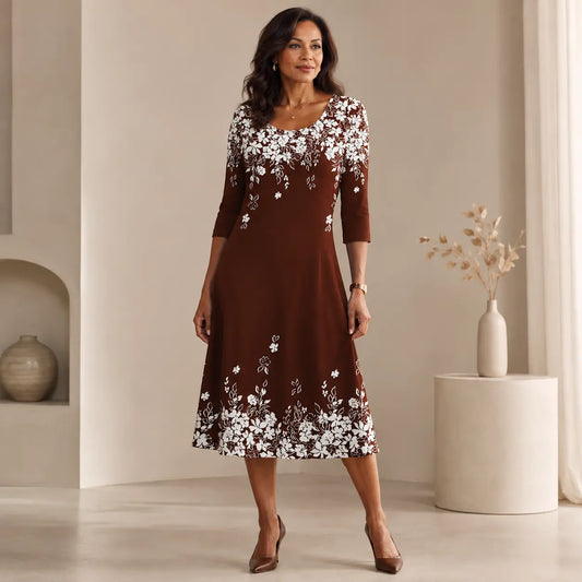 2026【XS-5XL】Nowa sukienka midi z okrągłym dekoltem i długim rękawem