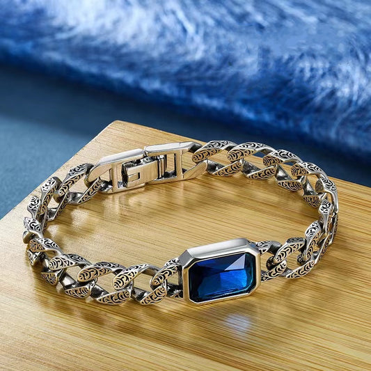 Venta caliente en España💙Personalidad de moda💎Pulsera de pareja cubana con patrón arabesco de piedra azul, unisex