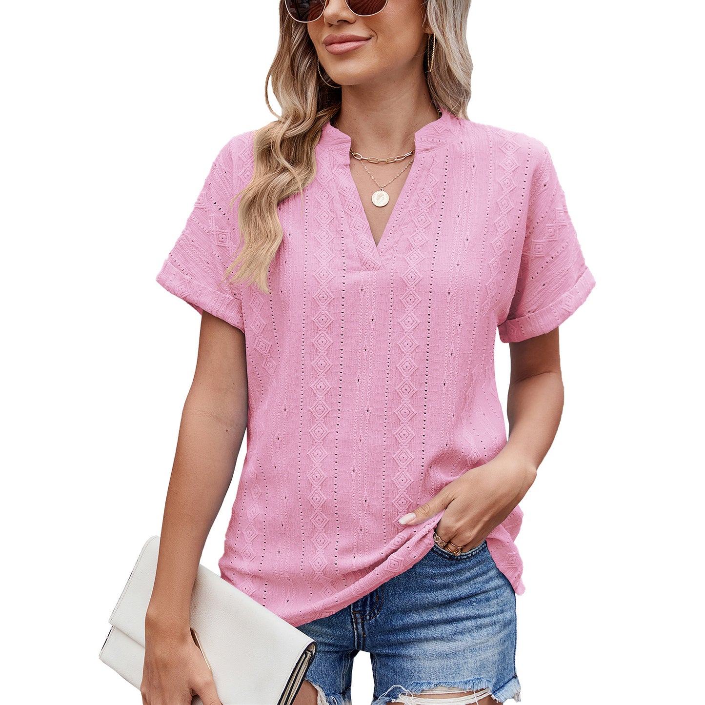 🔥【S-2XL】Damski luźny i przewiewny T-shirt z wycięciem przy dekolcie w serek