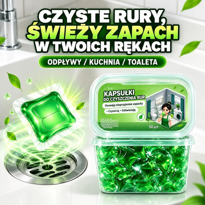 Zestaw 2 opakowań (łącznie 100 kapsułek) w cenie 109 PLN. Rozpuszczalne w wodzie kapsułki dezodoryzujące, przeznaczone do usuwania nieprzyjemnych zapachów z odpływów.