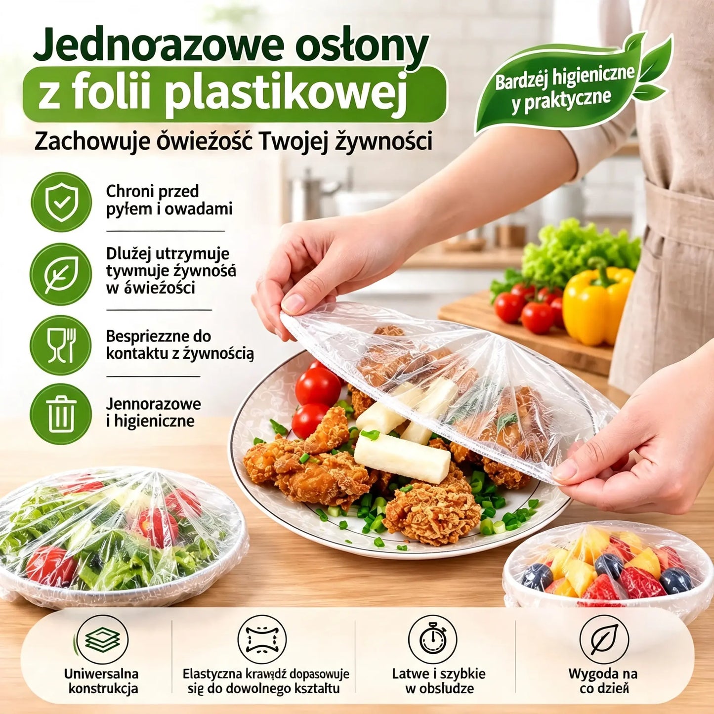 【300 arkuszy w opakowaniu】🛡️ Antybakteryjna folia spożywcza – idealna do ochrony żywności, kuchni i lodówki🧴