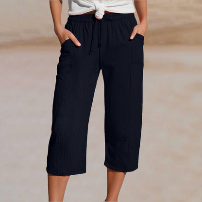 🌸【40-100 kg】Damskie spodnie capri w jednolitym kolorze, mieszanka bawełny i lnu💥Kup jedno, a drugie dostaniesz gratis💥