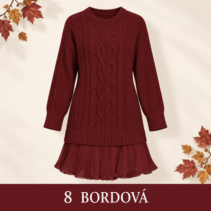 🧶 Elegantné pletené šaty s plisovaným lemom — pohodlný štýl na chladnejšie dni, dostupné vo veľkostiach S–3XL.