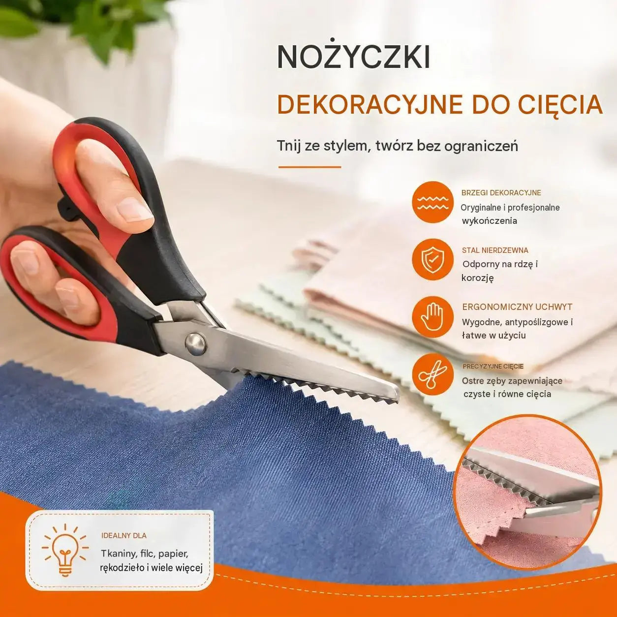 ✂️ Uniwersalne nożyce krawieckie tnące w ząbki – do tkanin, papieru i rękodzieła 🧵