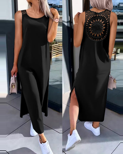 💟👗【S-XXL】Čipkana ljetna haljina bez rukava s prorezima sa strane