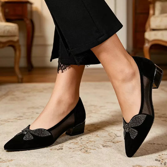 🔥【Zniżka ograniczona czasowo】【35-41】🔥Eleganckie buty z siateczką i kryształkami: stabilny obcas, który pomaga walczyć ze zmęczeniem