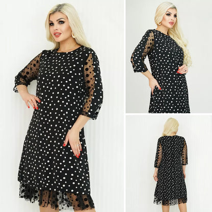 ❤️【Zniżka ograniczona czasowo】【S-5XL】❤️Elegancka i prosta letnia sukienka w białe groszki,Wysokiej jakości jedwab zbierany raz na cztery lata