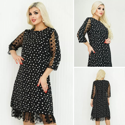❤️【Zniżka ograniczona czasowo】【S-5XL】❤️Elegancka i prosta letnia sukienka w białe groszki,Wysokiej jakości jedwab zbierany raz na cztery lata