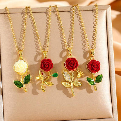 🔥【Oferta ograniczona czasowo: Kup jeden, a drugi dostaniesz gratis】🔥🌹💎 Naszyjnik z zawieszką róży dla kobiet
