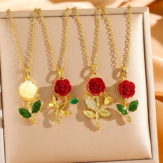 🔥【Oferta ograniczona czasowo: Kup jeden, a drugi dostaniesz gratis】🔥🌹💎 Naszyjnik z zawieszką róży dla kobiet