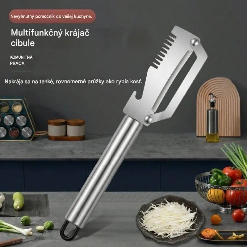 ✅【Kúpte 1 a získajte 1 zadarmo!】🧅🔪 Multifunkčná kuchynská škrabka 3 v 1: Šúpe, krája a otvára uzávery fliaš! 🔥