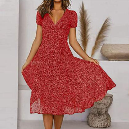 🌈👗 50% de descuento 🔥【40-100 kg】Vestido de manga corta con escote en V y estampado de lunares, tallas grandes ✅️Pago contra entrega