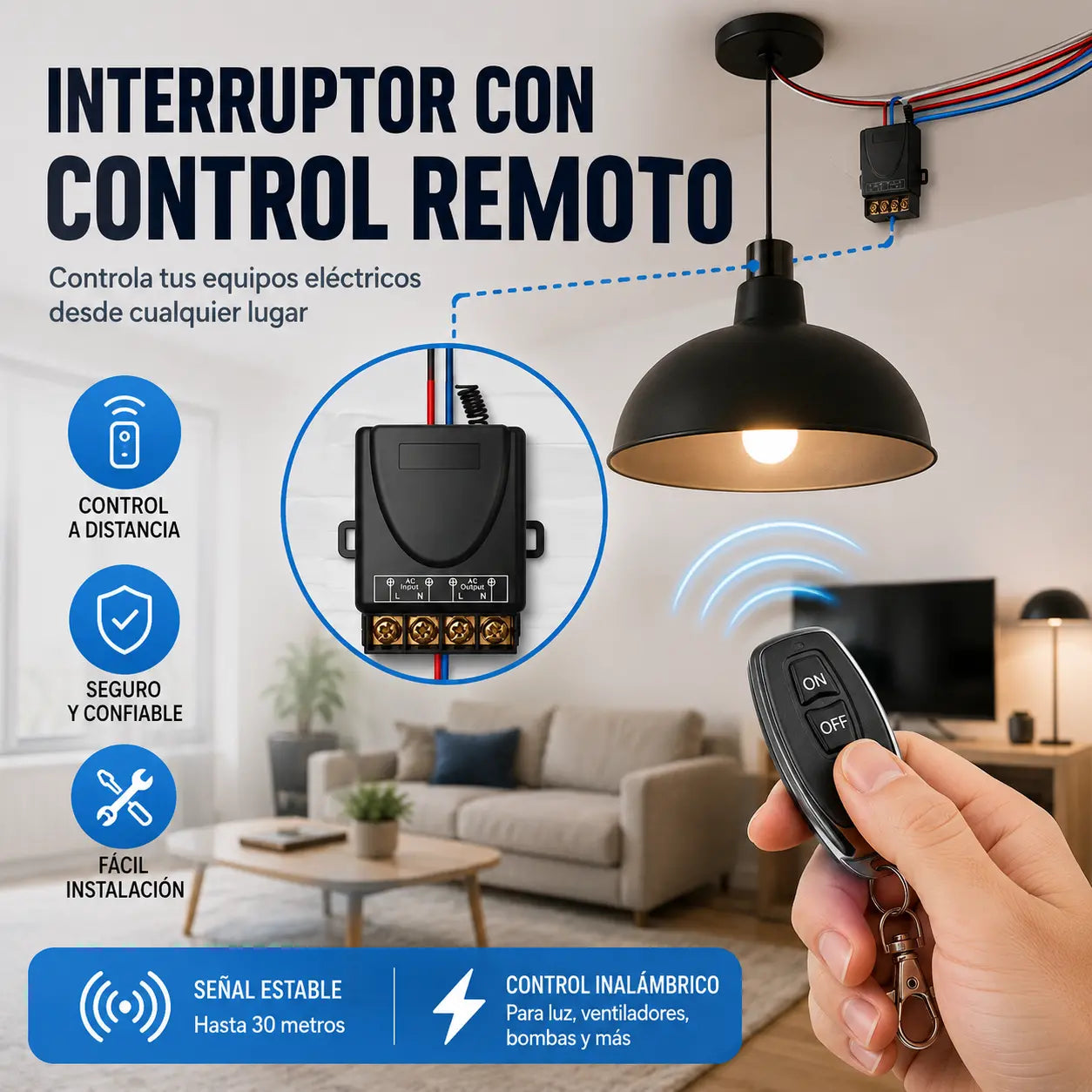 🔥🔌Interruptor de control remoto inalámbrico de 220 V, interruptor de control remoto para motor de bomba de agua, control remoto inalámbrico para luminarias.