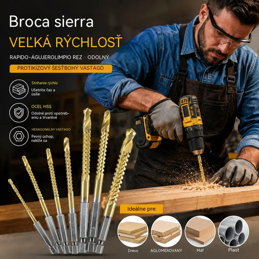 🛠️🔩【6 kusov v krabici】Vrtáky do dreva s pílovým profilom a šesťhrannou stopkou (rýchlorezná oceľ)