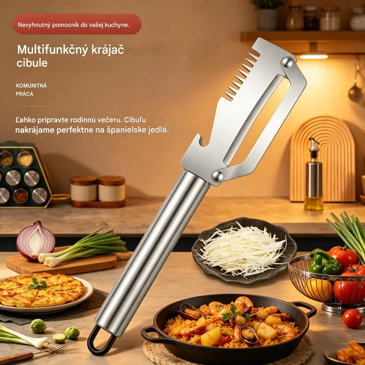 ✅【Kúpte 1 a získajte 1 zadarmo!】🧅🔪 Multifunkčná kuchynská škrabka 3 v 1: Šúpe, krája a otvára uzávery fliaš! 🔥