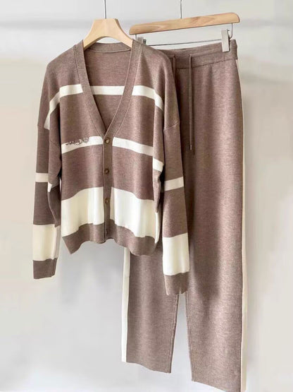 💕 Stylowy dwuczęściowy komplet z dzianiny w blokach kolorów