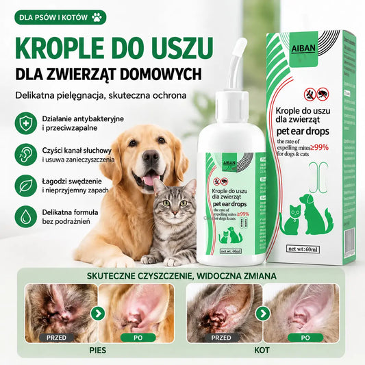 【Hit sprzedaży】🐶🐱 Płyn do czyszczenia uszu zwierząt | Łagodzi swędzenie uszu 👂 Odpowiedni dla psów i kotów
