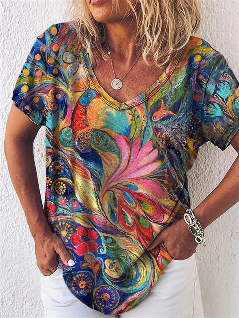【S-5XL】Elegancki, a zarazem swobodny damski T-shirt na lato; luźny krój, miękki i wygodny.