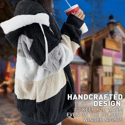 ☃️Nuevos productos de otoño e invierno❄️【S-5XL】 Chaqueta de mujer 2025 con franjas de peluche grueso en contraste.Moda y cálidos