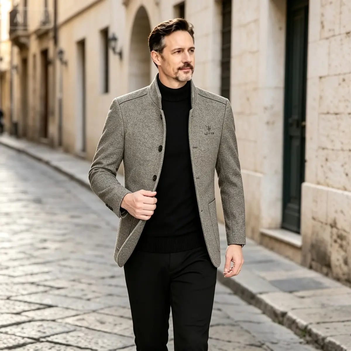 ⛄️🤗【M–4XL】🔥 Nová bunda s golierom – hrubý pánsky vlnený sveter s velúrovou podšívkou – jeseň/zima