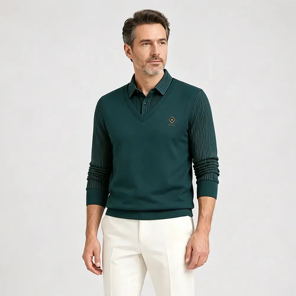 【M-4XL】Camiseta polo de cachemira de alta calidad con diseño patchwork para hombre - Cálida y versátil